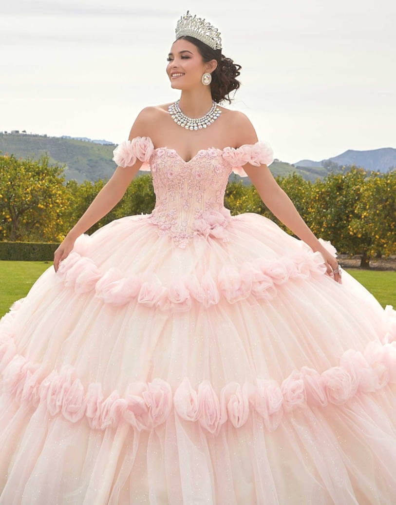 Model wearing a quinceañera dress